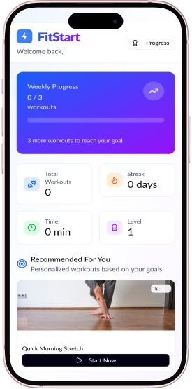 FitStart mobile responsive design with single-column layout and thumb-friendly navigation