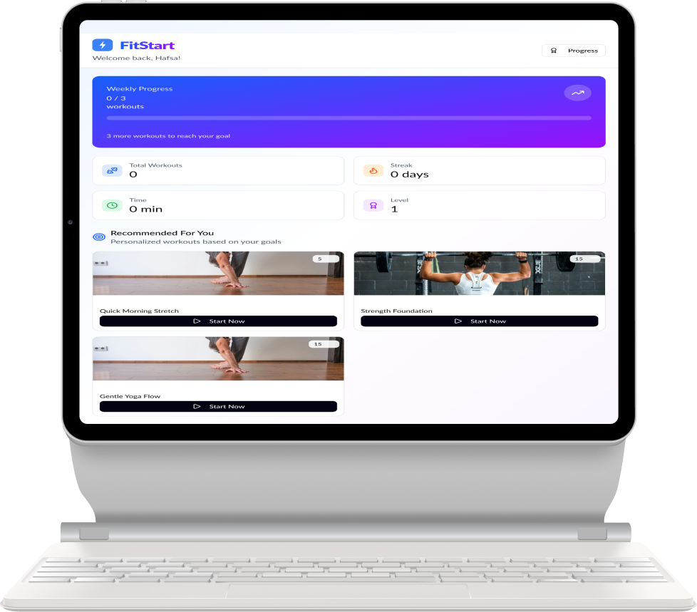 FitStart tablet responsive design with two-column layout for expanded content