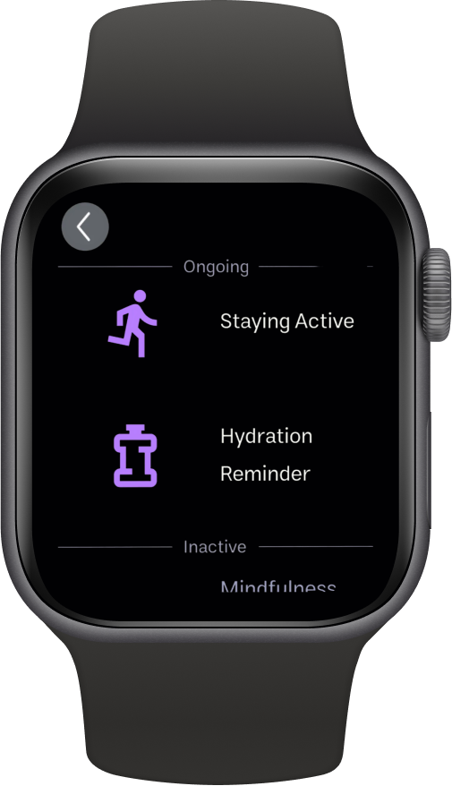 MedRec Apple Watch goals screen with daily health targets and progress rings