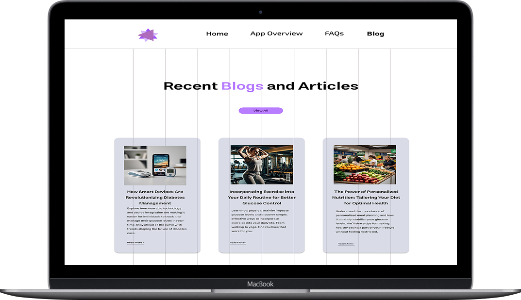 MedRec web dashboard showing blog articles with health tips and community wellness content